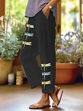 preiswerte Gerade geschnittene Hose-Damen Chinos Urlaub Vintage Ethno-Stil Knöchellang Hohe Taille Grafik Tiermotiv Tasche Atmungsaktiv Weich Außenbereich Mikroelastisch Formell Outdoor Urlaub Schwarz Weiß Blau aschgrau Sommer Frühling
