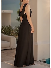 ieftine Rochii pentru invitați de nuntă-Linia -A Rochii pentru invitați de nuntă Elegant Rochie Invitat la nunta Logodnă Lungime Podea Fără manșon Stil Nautic Crep stretch Glugă la Spate cu Rochie cu fanta 2025