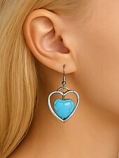 ieftine Cercel de damă-Cercei boho cu inimă turcoaz pentru femei – accente vintage din argint, design cu pietre naturale pentru femei cu spirit liber, ideali pentru festivaluri de muzică, ieșiri casual și cadouri