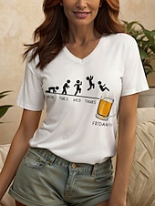 ieftine Umor &amp; Citate tricou-Oktoberfest Pentru femei Tricou Grafic Scrisă Epocă Stilat Clasic Manșon scurt În V Topuri obișnuite Zilnic Imprimeu Negru Alb Galben Roz Îmbujorat Roșu-aprins Vară Primăvară