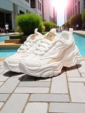 cheap Women&#039;s Sneakers-Women&#039;s White Chunky Dad Sneakers - Retro Platform Walking Shoes with Wave Design for Urban Outings and Casual Date Looks