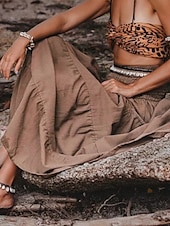 abordables Jupes unies-Femmes Jupe Évasé Occasionnel Maxi Taille Basse Jupes Uni Froncé Micro-Élastique Vacances Rue Noir Blanche Jaune Vert Véronèse Automne Coton