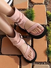 abordables Sandales de Vacances-Sandales gladiateur beiges à bride cheville pour femme avec bride à boucle et semelle plateforme noire – Chaussures de voyage décontractées pour l&#039;été, le camping et les aventures en plein air