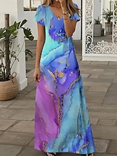 abordables Art &amp; Design Robes-Femmes Robe Midi Robe d&#039;Été Robe trapèze Vacances Occasionnel Boho Sortir Coupe Ample A Ombre Graphique Géométrique Manche Courte Col en V bleu marine Bleu Bleu Ciel Violet Été Printemps Automne
