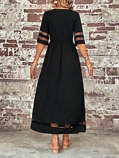 abordables Robe blanche-Femmes Robe maxi Robe trapèze Robe d&#039;été Occasionnel Quotidien Coupe régulière Uni Demi Manches Col en V Noir Vin Vert Été