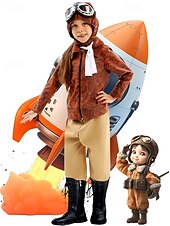 billige Yrke og uniformkostymer-Karnevalskostyme STEM-dagen Karriererollespill Kjoler Drakter Kostume Pilot Pilotbriller Cosplay Barne Jente Halloween Karneval Ytelse Pedagogisk utkledning Kle deg ut på skolearrangementet Kle deg