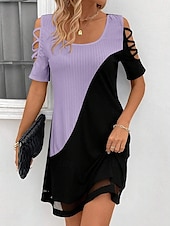 abordables Art &amp; Design Robes-Femmes Robe Midi Robe trapèze Robe d&#039;été Élégant ancien Occasionnel Maison Soirée Fête Coupe Ample Couleur Unie Bloc de Couleur Manche Courte Col ras du cou Noir et Blanc Rose Claire Jaune Rouge Ét