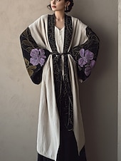 abordables Robes Bohémiennes-Femmes Robe Longue Maxi Robe Robe Décontractée Robe évasée Robe d&#039;été Mode Moderne Quotidien Fête Plage Coupe régulière Fleuri manche longue Col en V Vin bleu marine Bleu Violet Été Printemps