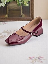 billige 1950-tallet-Dame vintage lyseblå lakksko med Mary Jane-blokkhæl – retro pensko i 1950-tallsstil for tenåringer og damer, ideelle for fester, skolearrangementer og hverdagslige elegante antrekk