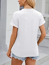 ieftine tricou simplu-Pentru femei Tricou Simplu Modă Stilat Clasic Manșon scurt În V Topuri obișnuite Zilnic Sfârșit de săptămână Nasturi Negru Alb Albastru piscină Trifoi Vară