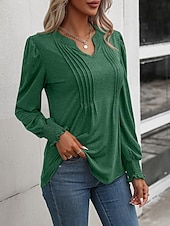 abordables Hauts Unis pour Femmes-Femmes Chemisier Couleur Unie Élégant Occasionnel manche longue Col en V Hauts Réguliers Quotidien Froncé Noir Rose Claire Fuchsia Vert Été Printemps