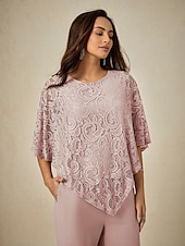 preiswerte Elegante Oberteile-Damen Bluse Elegante Oberteile Einfach Elegant Halbarm Rundhalsausschnitt Normale Oberteile Hochzeitsgast Täglich Spitze Patchwork Geschichtet Erröten Sie Rosa Sommer Frühling