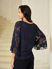 preiswerte Elegante Oberteile-Damen Spitzenbluse Bluse Elegante Oberteile Chiffon Tops Einfarbig Blumen Elegant Stilvoll Halbarm Flattrige Ärmel U-Boot-Ausschnitt Normale Oberteile Hochzeitsgast Arbeit Täglich Asymmetrischer Saum