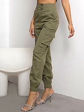levne dámské cargo kalhoty-Dámské Kargo kalhoty Běžec Kalhoty Módní Šik ven Plná délka Přírodní Jednobarevné Kapsy Pohodlné Lehce elastické Sporty a outdoor Denní nošení Tmavěhnědá Tmavě červená Černá Armádní zelená Léto Jaro