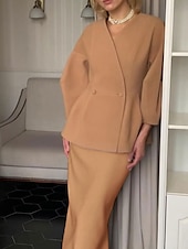 abordables Ensembles de robes pour maman-Ensembles de Robes Robe Mère de la Mariée Formelle Invitée de Mariage Élégante Col en V Longueur au Sol Polyester Manches Longues avec Boutons