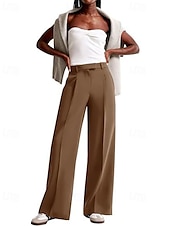 preiswerte weites Bein und hohe Taille-Damen Weites Bein Anzughose Mode Arbeit Volle Länge Natürliche Taille Einfach Reißverschluss Außenbereich Bequem Formell Büro / Karriere Dunkelgrau Wein Aprikose Grau Herbst Normale Passform