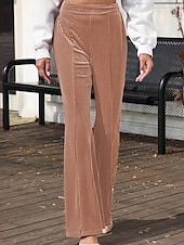 economico gamba larga e vita alta-Per donna Pantaloni a zampa Pantaloni Eleganti Streetwear Casual Lunghezza intera Naturale Semplice Elastico in vita Comodo All&#039;aperto Confortevole Vacanza Streetwear Marrone scuro Nero Rosa Autunno