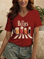billige Humor og sitater t-skjorte-Oktoberfest Dame T skjorte Grafisk Bokstaver Årgang Stilfull Klassisk Kortermet V-hals Vanlige topper Daglig Trykt mønster Svart Hvit Rød Blå Lilla Sommer Vår