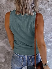 preiswerte Einfaches Tanktop-Damen Camisole-Tanktop Einfarbig Täglich Stilvoll Lässig Ärmellos V Ausschnitt Normale Oberteile Täglich Knöpfe Rosa Wein Blau Grau Sommer