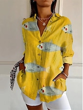 billige Kvinne Boho Topper-Dame Skjorte Paisly Fritid Langermet Skjortekrage Vanlige topper Arbeid Daglig Knapper Trykt mønster Hvit Gul Rosa Blå Oransje Vår Høst Vinter