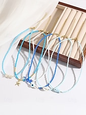 cheap Women&#039;s Necklace-Women&#039;s Colorful Beaded Layered Necklace Set – Boho Evil Eye, Pearl, and Charm Accents – Adjustable Summer Jewelry for Teens and Young Women – Ideal for Beach, Festivals and Casual Wear