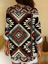 billige Kvinne Boho Topper-Dame Bluse Nyanse Grafisk Dyr Bohem Årgang Tropisk Langermet V-hals Vanlige topper Daglig Ferie Strand Klær Trykt mønster Rød Blå Lilla Grønn Sommer Vår