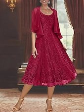 preiswerte Mit Jacke-Zweiteiliges A-Linie Mutter der Braut Kleid Elegantes Einfaches Lässiges Bootsausschnitt Knöchellang Chiffon Lange Ärmel mit Spitzenrüschen