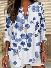 voordelige Bloemen tops-Dames Blouse Bloemig Stijlvol Modern Lange mouw V-hals Normale tops Dagelijks Feestdagen Afdrukken Wijn Marine Blauw blauw Paars Khaki Zomer