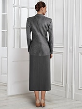 ieftine Cu jacheta-Set rochie cu sacou 3 piese A-line pentru mama miresei business casual clasic cu rever ascuțit lungime de podea țesătură elastică mânecă lungă cu buzunare și slit