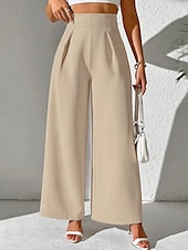 abordables jambe large et taille haute-Femmes Slacks Pantalon palazzo Mode Streetwear Longueur complète Naturel Uni Taille Élastique Extérieur Confortable Fête Week-end Abricot Noir Blanche Beige Automne Coupe régulière