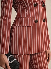 abordables Costumes-pantalons pour maman-Blazer à fines rayures, tailleur-pantalon deux pièces, costume pour la mère de la mariée, classique, vintage, simple, col en V, revers en pointe, longueur au sol, manches longues avec rabats, 2025