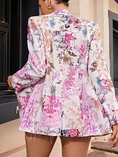 billiga Blazers och kostymer-Dam Kavaj Bekväm Andningsfunktion Mönster Ledigt Blommig Kontor Gata Ledigt Dagliga kläder Öppen front Normal Hakslag Normal Långärmad Ytterkläder Svart Gul Rodnande Rosa Sommar Höst