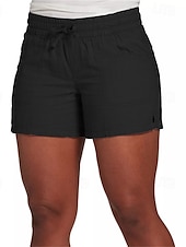 baratos Shorts-Mulheres Calção Roupa de rua Casual Curto Cintura Média Tecido Com Cordão Cintura elástica Respirabilidade Macio Micro-Elástica Férias Rua Roupa Diária Preto Amarelo Vermelho Fúcsia Verão Normal