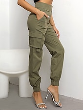 levne dámské cargo kalhoty-Dámské Kargo kalhoty Běžec Kalhoty Módní Šik ven Plná délka Přírodní Jednobarevné Kapsy Pohodlné Lehce elastické Sporty a outdoor Denní nošení Tmavěhnědá Tmavě červená Černá Armádní zelená Léto Jaro
