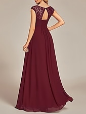 economico Abiti da sposa-Abito da matrimonio A-Line per invitati Abito elegante per invitati al matrimonio Abito lungo senza maniche con scollo a girocollo in chiffon con pieghe arricciate