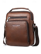 economico Borselli da uomo-Borsa a tracolla da uomo in similpelle marrone e nera con più scomparti con cerniera per viaggi di lavoro e uso quotidiano in ufficio
