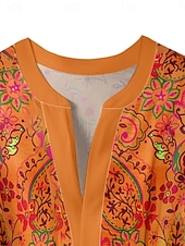 abordables Tops Boho-Mujer Blusa Volante Estampado Floral Elegante Moderno Manga 3/4 Escote en Pico Tops regulares Diario Festivos Azul Piscina Rosa Naranja Verde Trébol Verano