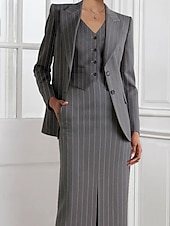 ieftine Cu jacheta-Set rochie cu sacou 3 piese A-line pentru mama miresei business casual clasic cu rever ascuțit lungime de podea țesătură elastică mânecă lungă cu buzunare și slit
