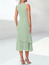 preiswerte Mit Jacke-Strand Hochzeit Salbeischlauch Mutter der Braut Kleid Elegantes Juwelenhals Tee-langes Chiffon 3/4 Langen Ärmel Wickel inklusive mit Raffung 2025 kostenlose Maßanfertigung