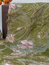 billige blomster-Grønn Jacquard Brocade Blomster A-linje Kveldsdrakt Elegant Kjole Formell Bryllup Gulvlengde Korte Ermer Avskjær Nylon med Lomme