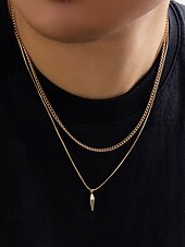levne Pánské šperky-Pánský pozlacený dvouvrstvý přívěsek – minimalistický kubánský řetízek a přívěsek ve tvaru kulky pro streetwear, večírky i každodenní outfity