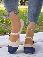 preiswerte Ballerinas für Damen-Zweifarbige Damen-Ballerinas aus Strick mit Riemen – atmungsaktive, lässige Mary-Jane-Schuhe für den Alltag, Spaziergänge und Frühlingsausflüge