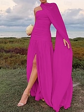abordables JAUNE-Ligne A Robe de Soirée Élégant Robe Formel Mariage Longueur au sol Sans manches Épaules Dénudées Chiffon avec Froncé 2025