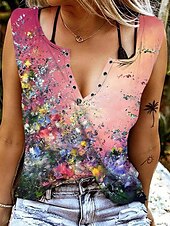 tanie kwiatowy top na ramiączkach-Damskie Top z ramiączkami Kwiaty Graficzny Elegancki Codzienny Bez rękawów W serek Zwykłe topy Rumiany róż Niebieski Fioletowy Lato Wiosna