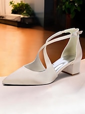 abordables cocktail-Escarpins à talons carrés et bout pointu en satin ivoire pour femmes - chaussures élégantes à brides croisées pour banquets formels et cocktails