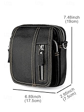 cheap Men&#039;s Bags-Men&#039;s genuine leather messenger bag with zipper pocket, Retro style, Can be inserted into the belt to use as a waist bag, Suitable for outdoor travel, Hiking, Camping or western cowboy wear