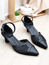 billiga Block Heels-Svarta pumps med spetspanel och mellanhög klack för kvinnor, ankelrem – eleganta retro-kontorsskor för daglig pendling och bayerska Oktoberfest-kläder