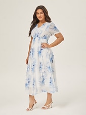 abordables Robes fleuries élégantes-robe longue en mousseline délavée à fleurs bleues