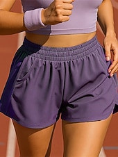  女性用 ランニングショーツ 弾性ウエストバンド ショートパンツ カジュアル スポーツ 夏 速乾性 ライトウェイト 弾性ある 高通気性 テニス ゴルフ ランニング レギュラー スポーツウェア アクティブウェア ソリッド ブラック ピンク パープル