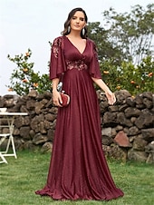 abordables BLEU-Robes de quinceanera en A élégante robe formelle mariage longueur au sol manches 3/4 en V chiffon dos en V avec plis